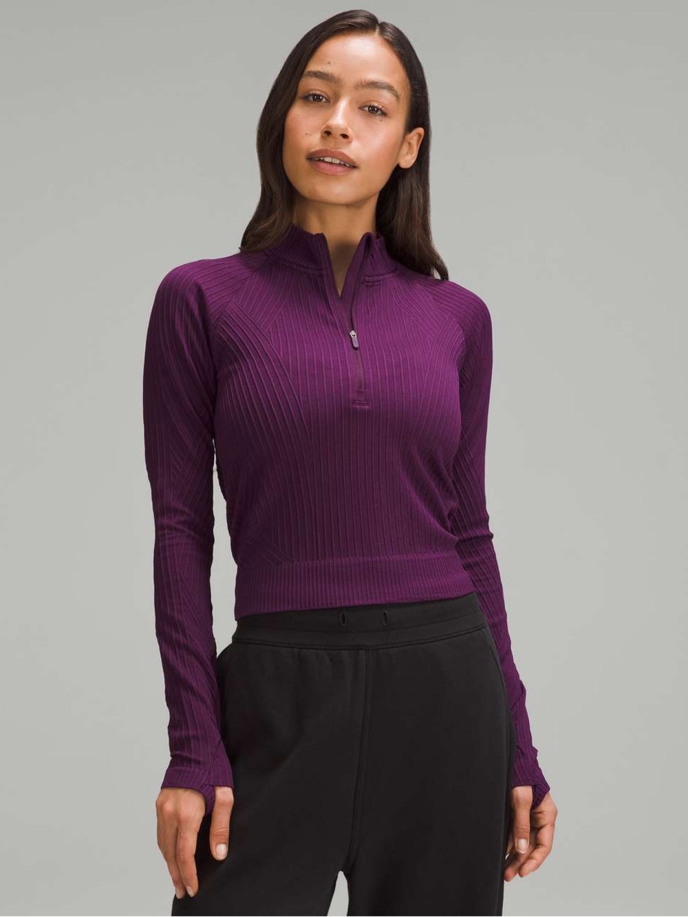 Lululemon Rest Less Cropped Half-Zip (Dramatic Magenta, 6)